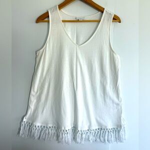 J.JILL White Fringe Hem Tank Top